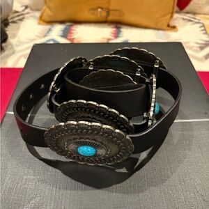 Coldwater Creek Black Belt with Silver and Turquoise Details